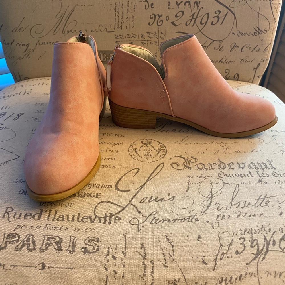 Pink Faux Suede Ankle Boots